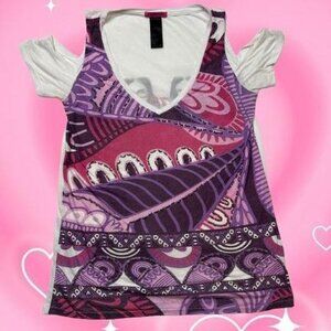 Custo Barcelona y2k purple and pink beaded top